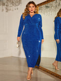 4xl sexy com decote em v bodycon lantejoulas oversize festa vestido de noite manga longa midi vestido de noite veludo plus size vestidos femininos