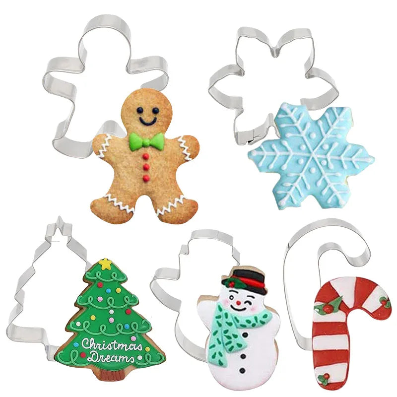 Juego de 5 cortadores de galletas de jengibre para Navidad, moldes para decorar pasteles y árboles de Navidad, regalo de Navidad, molde para hornear galletas DIY. 