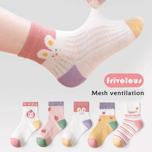 5 Pairs 1-16Years Ultra Thin Breathable Mesh Cartoon Socks Fashion Children's Cute Socks Stokings for Girl Boutique Kids Clothes 