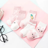 5 pares de calcetines de bebé con dibujos animados, primavera otoño, rayas, lunares, niñas y niños, calcetines tobilleros suaves, calcetines cortos para niños pequeños 
