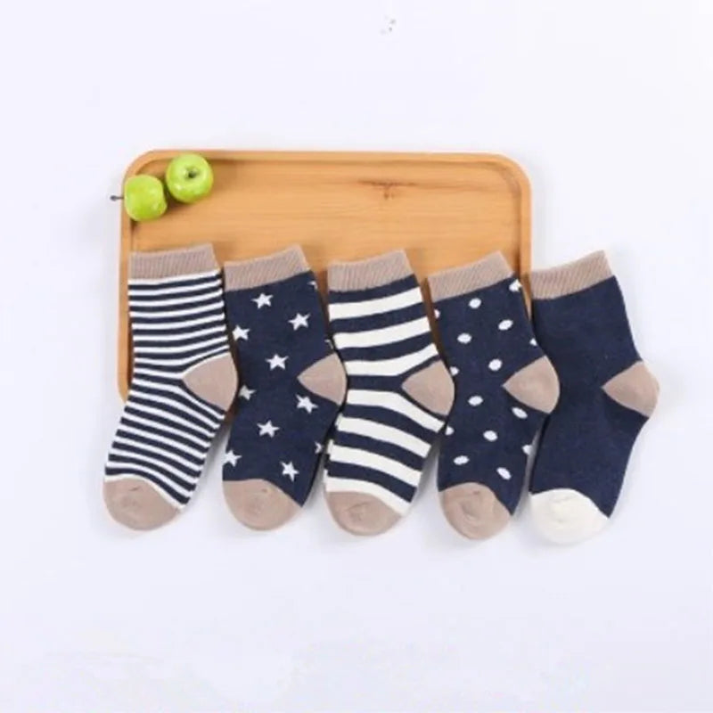 5 pares de calcetines de bebé con dibujos animados, primavera otoño, rayas, lunares, niñas y niños, calcetines tobilleros suaves, calcetines cortos para niños pequeños 