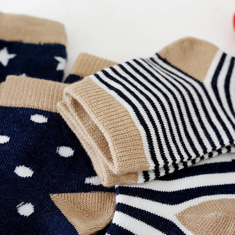 5 pares de calcetines de bebé con dibujos animados, primavera otoño, rayas, lunares, niñas y niños, calcetines tobilleros suaves, calcetines cortos para niños pequeños 
