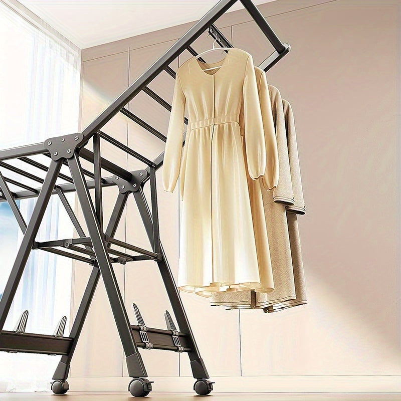 2-Tier Foldable Clothes Drying Rack with Adjustable Height Wings - Portable, Rust-Resistant Metal Laundry Dryer for Indoor/Outdoor Use, Ideal for Clothing & Towels, Drying Racks