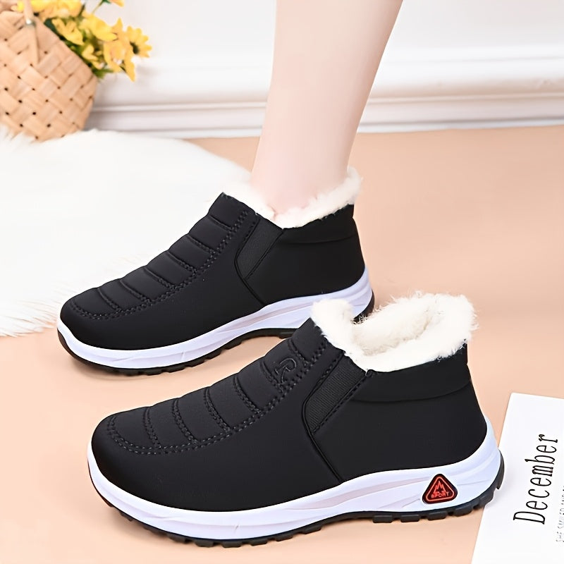 Women's Winter Snow Boots - Thick Warm Slip-On Shoes for Elderly, Solid Color Fabric Upper and Lining, TPR Sole, Autumn Winter, Thick, Elderly, Snow Boots, Slip-on, Solid Color, Fabric Upper, TPR Sole