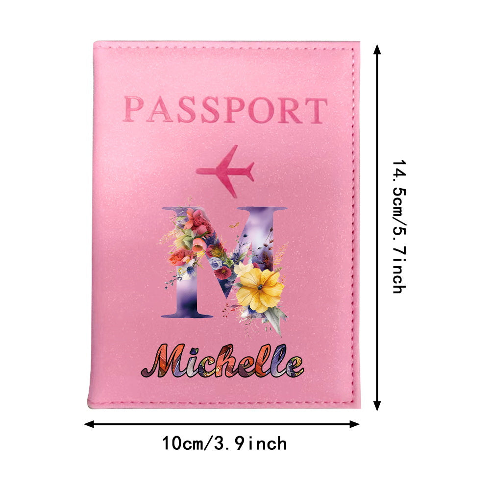 Customized Name Initial Pu Leather Passport Holder Cover Personalized Custom Ultra Slim Wallet Organizer Passport Protector Covers Personal Tailor Waterproof Card Case Storage Cases for Men Women Travel Accessories