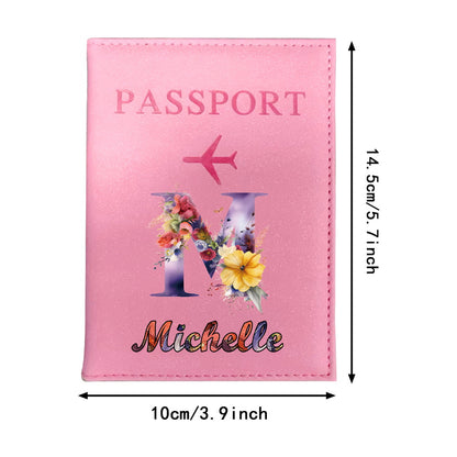Customized Name Initial Pu Leather Passport Holder Cover Personalized Custom Ultra Slim Wallet Organizer Passport Protector Covers Personal Tailor Waterproof Card Case Storage Cases for Men Women Travel Accessories