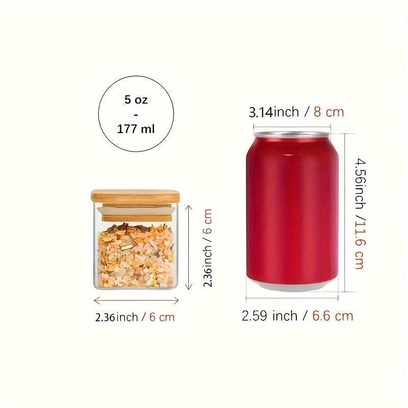 12pcs Glass Spice Jars Set with Natural Bamboo Lids, Airtight Square Jars with Waterproof Sticker Labels, Food Storage Containers, Empty Small Spice Jars for Spices, Salt, Sugar