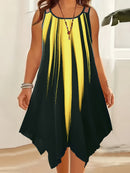 Plus Size Ombre Print Cami Dress, Vacation Style Asymmetrical Hem Sleeveless Crew Neck Dual Strap Dress For Spring & Summer, Women's Plus Size Clothing