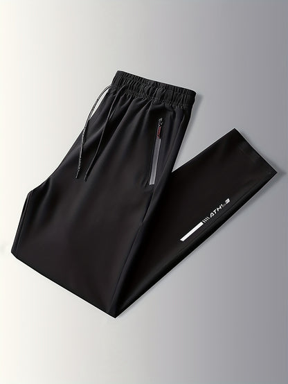 Men's Alphabet Print Activewear Sports Pants, Drawstring Quick Dry Athletic Trousers, Athletic Joggers For Men Summer Autumn Gym Fitness Workout