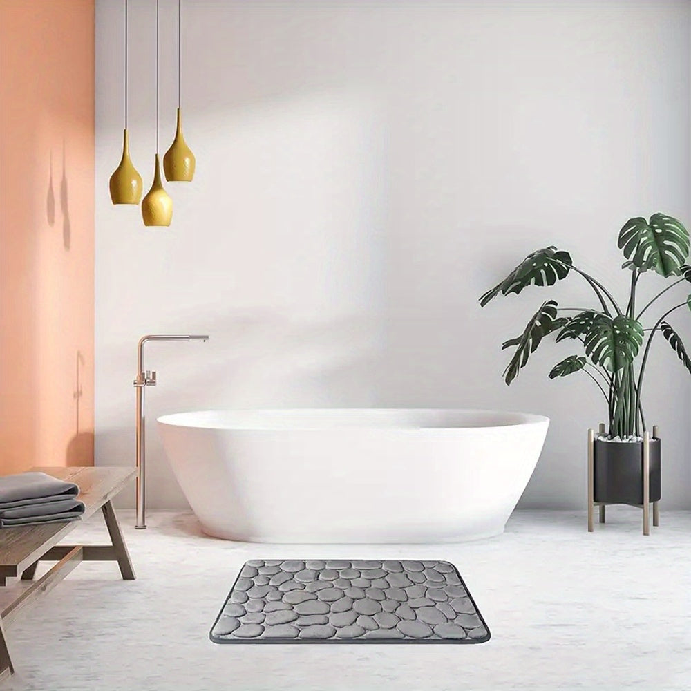 1pc Soft and Comfortable Memory Foam Bath Rug with Cobblestone Embossment - Rapid Water Absorbent and Washable - Non-Slip - Perfect for Shower Room and Bathroom Accessories, Bathroom decorations, kitchen Area Rugs, bedrooom,