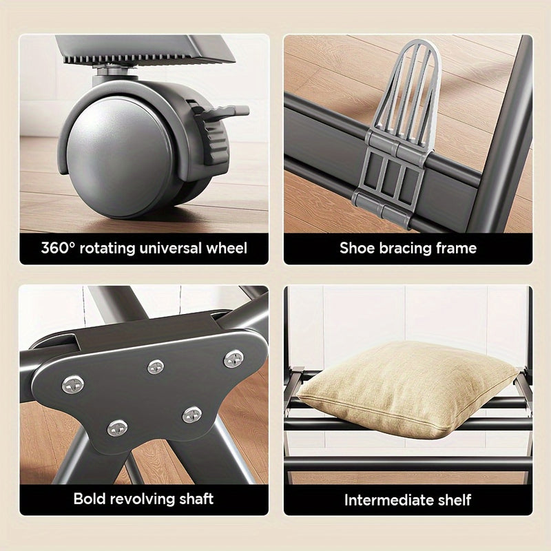 2-Tier Foldable Clothes Drying Rack with Adjustable Height Wings - Portable, Rust-Resistant Metal Laundry Dryer for Indoor/Outdoor Use, Ideal for Clothing & Towels, Drying Racks