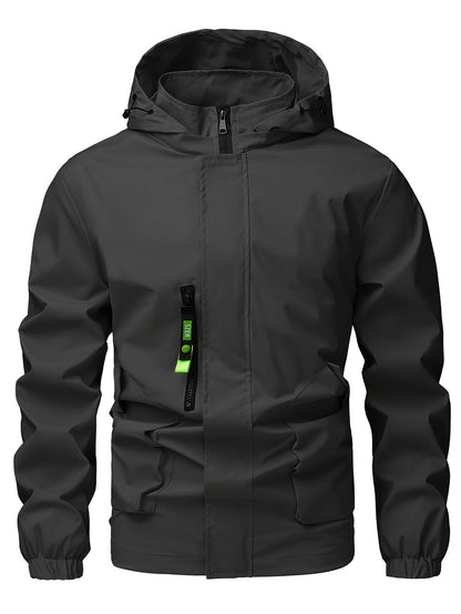 Chaqueta cortavientos de color liso con capucha para hombre, abrigo impermeable informal, ropa de exterior para primavera y otoño.