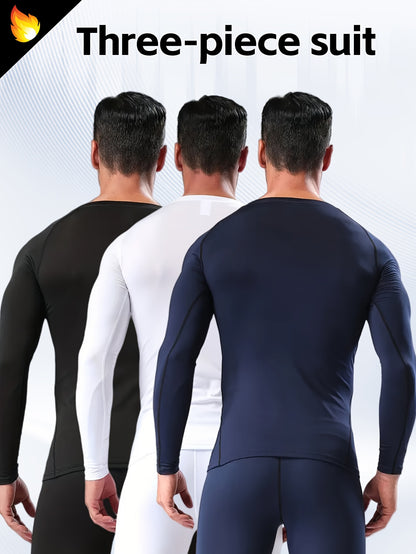 3pcs Men's Athletic Compression Long Sleeve Tops - Quick Dry, Moisture-Wicking & Breathable, High Stretch for Running, Yoga & Outdoor Activities, Casual, Sweat-wicking, Movement Style, Going Out Occasion, Leisure Outing Occas
