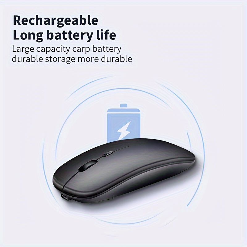 Ultra-Slim Wireless Mouse - Rechargeable, Silent, Portable Dual-Mode USB & Optical with C-Type Adapter for Computers