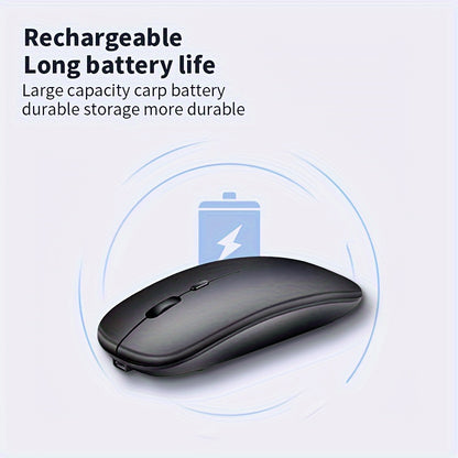 Ultra-Slim Wireless Mouse - Rechargeable, Silent, Portable Dual-Mode USB & Optical with C-Type Adapter for Computers