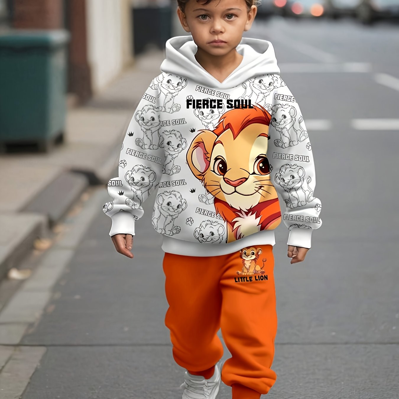 Popular Autumn and Winter Set for Boys Featuring a Hoodie and Sweatpants with a Lion Print, Designed for Targeted Development, for Outdoor