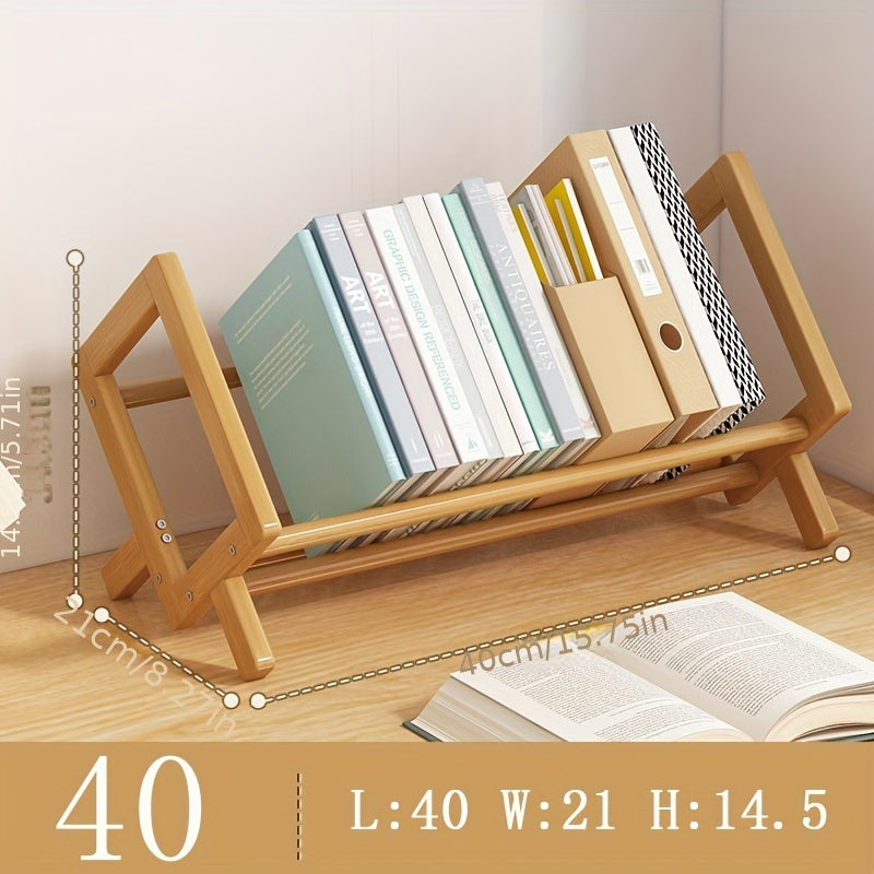 Small Creative Bamboo And Wooden Desktop Bookshelf For Home Office, Student Desk Organizer, Book Storage Rack