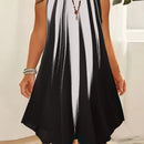 Plus Size Ombre Print Cami Dress, Vacation Style Asymmetrical Hem Sleeveless Crew Neck Dual Strap Dress For Spring & Summer, Women's Plus Size Clothing