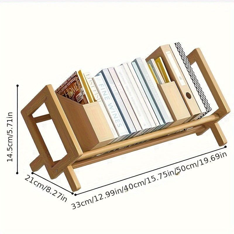 Small Creative Bamboo And Wooden Desktop Bookshelf For Home Office, Student Desk Organizer, Book Storage Rack