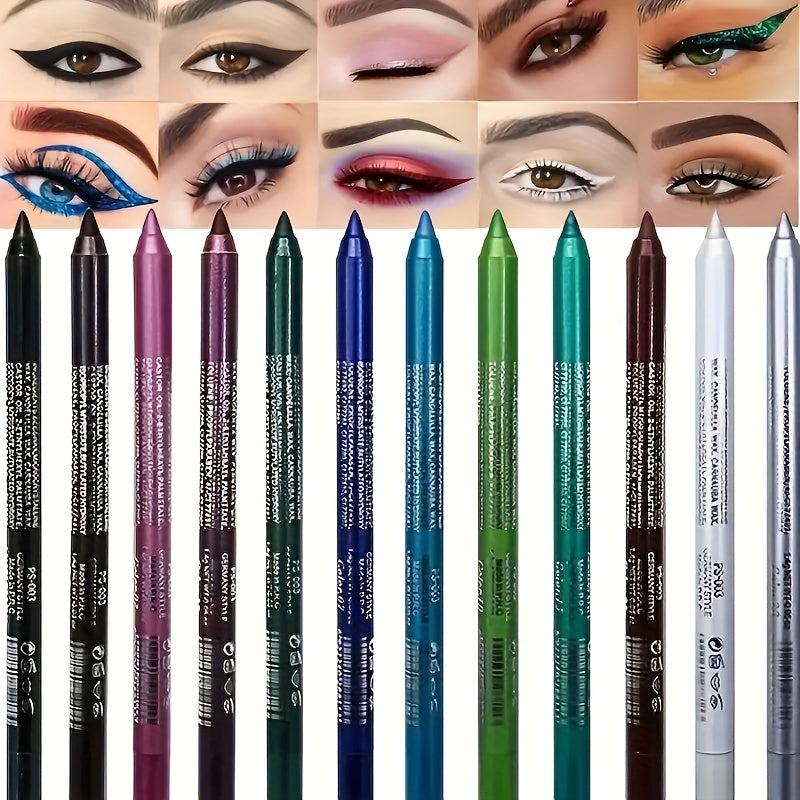 14-Color Colourful Eyeliner Pen, High Pigmented Pearly Glitter Shimmer Metallic Finish, Smokey Punk Gothic Style Eyeliner, Long Lasting Waterproof Eyeliner Stick For Music Festival