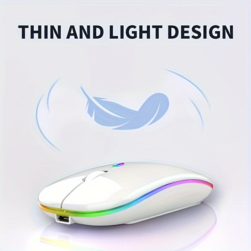 Ultra-Slim Wireless Mouse - Rechargeable, Silent, Portable Dual-Mode USB & Optical with C-Type Adapter for Computers