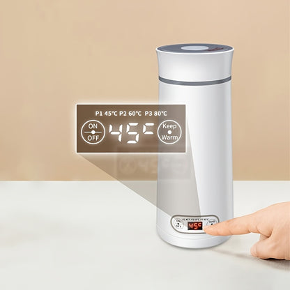 EU Plug Travel Electric Kettle, 350Ml Portable Small Tea Coffee Kettle Water Boiler, Personal Water Heater, with Temperature Control & LED Display, 300W, 304 Stainless Steel, Mini Heated Water Cup for Coffee, Tea, Milk, Soup,