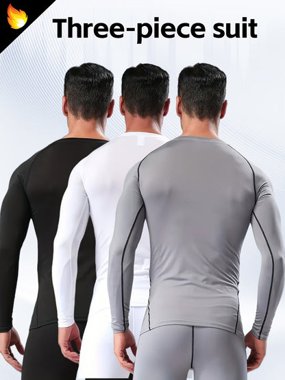 3pcs Men's Athletic Compression Long Sleeve Tops - Quick Dry, Moisture-Wicking & Breathable, High Stretch for Running, Yoga & Outdoor Activities, Casual, Sweat-wicking, Movement Style, Going Out Occasion, Leisure Outing Occas