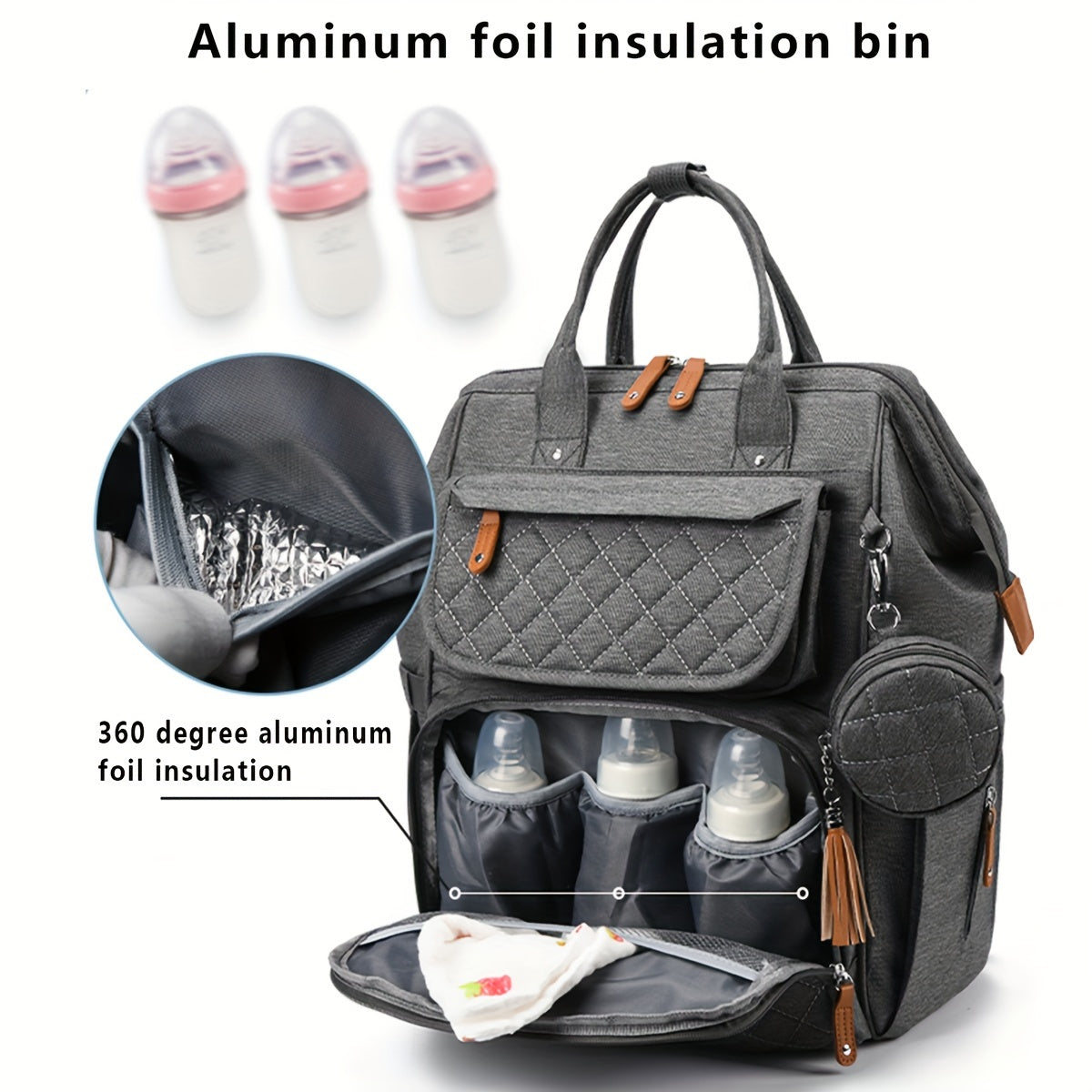 Large Capacity Bag, Multi Functional Portable Mom Storage Backpack, Milk Bottle Diaper Bag With Multi Compartment