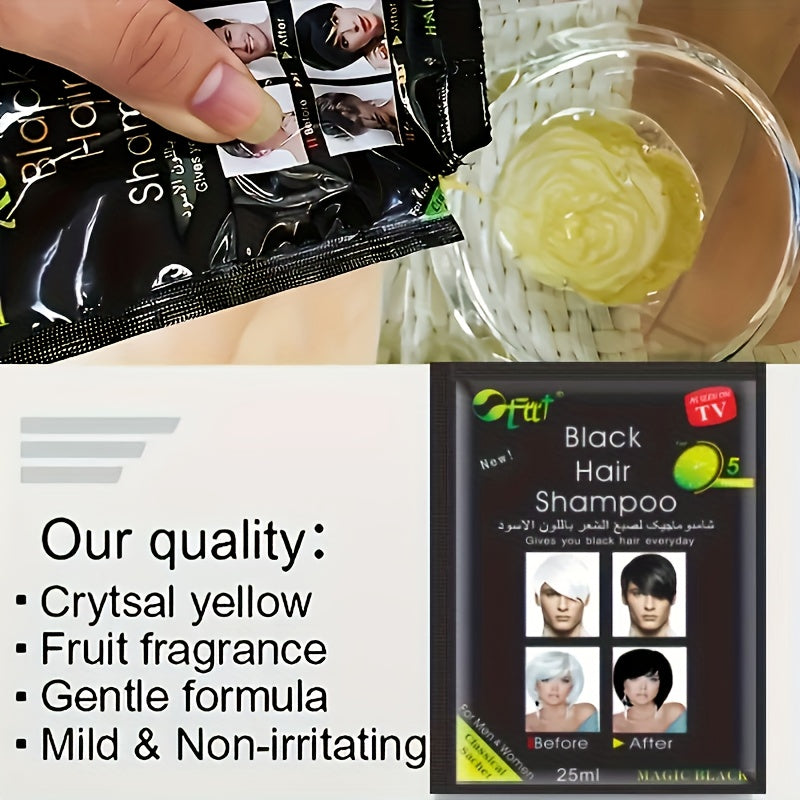 10pcs Unisex-Adult Magic Black Hair Dye, 25ml Each, Semi-Permanent, Plant-Based Squalane, Normal Hair Type, Lotion Form, Rich Black Shade, Easy Application