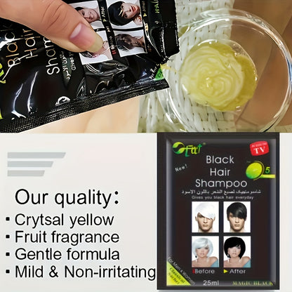 10pcs Unisex-Adult Magic Black Hair Dye, 25ml Each, Semi-Permanent, Plant-Based Squalane, Normal Hair Type, Lotion Form, Rich Black Shade, Easy Application