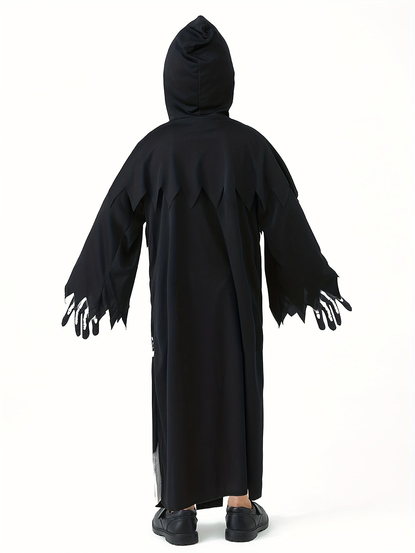 [Fast Arrival] 1pc Luminous Grim Reaper Costume for Kids - Halloween Party Storytelling, Role-Playing Performance Outfit with Hooded Jumpsuit, Gloves & Sickle, Polyester Material, Non-Transparent, Knitted Fabric, Solid Color,