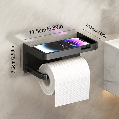 Portarrollos de papel higiénico de pared, fácil de instalar, sin taladros, con soporte para teléfono - Organizador de baño con acabado pulido