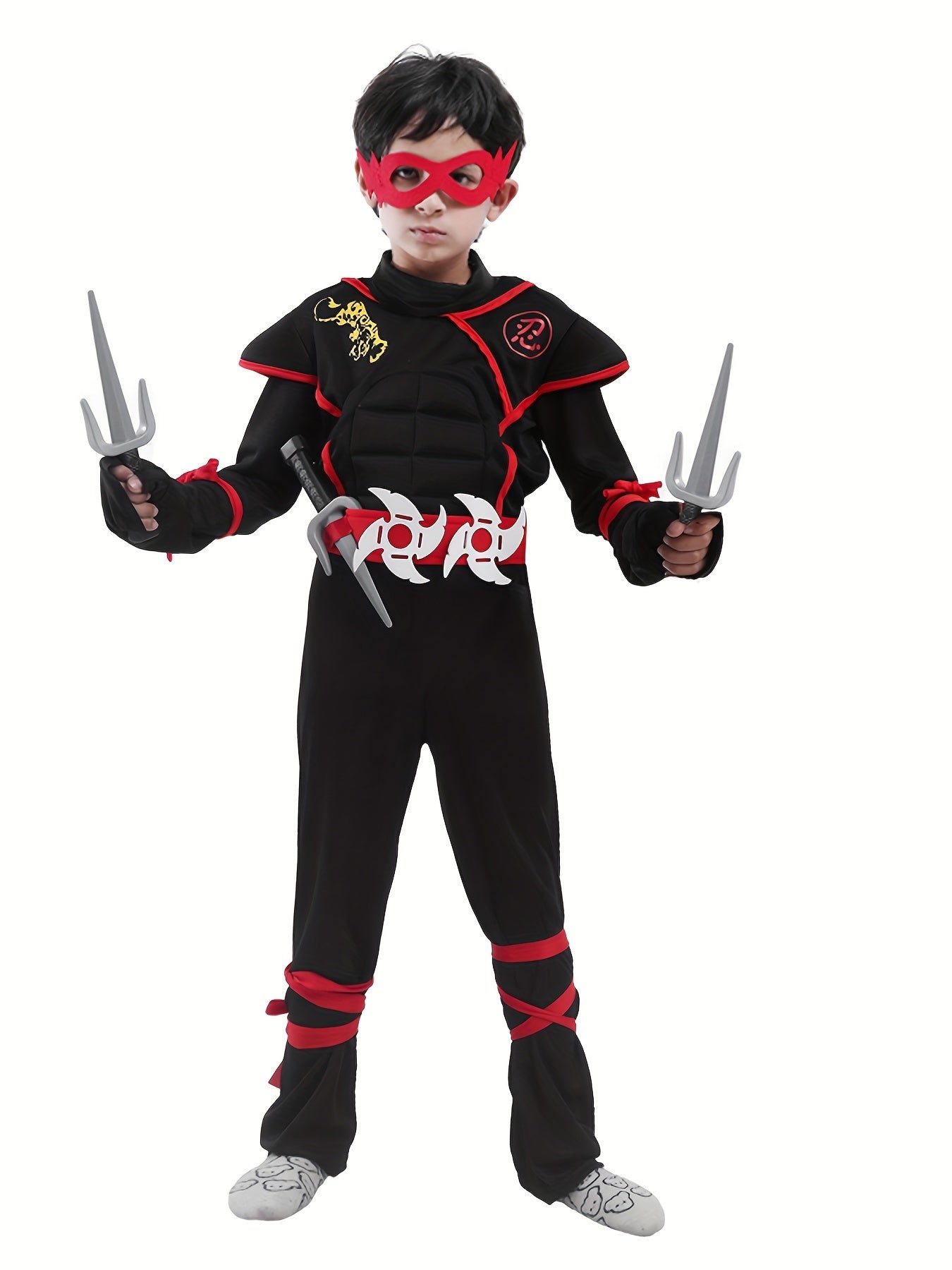 Halloween Boys Kids Ninja Costume Cosplay Muscle Jumpsuit Children Fancy Birthday Party Gift Dress Up
