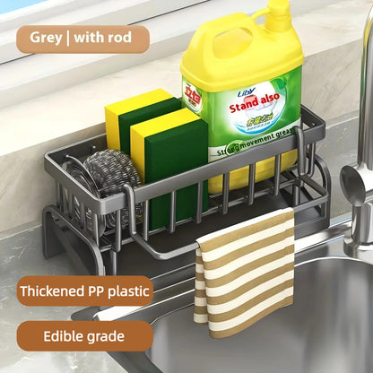 Kitchen Sink Organizer Box with Drain Tray, Robust Thickened Plastic Caddy for Soap, Sponge Holder, Dish Brush, and Kitchen Accessories - Uncharged Tools & Utensils Storage Solution