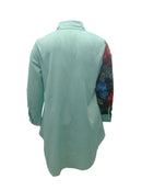 Plus Size - Elegant Floral Print Maxi Dress with Long Sleeves - Blue & White Floral Design, Button-Up Front, Casual Style for Women, All-Season Wear, Casual Summer Dress | Floral Print Dress | Nonstretch Fabric