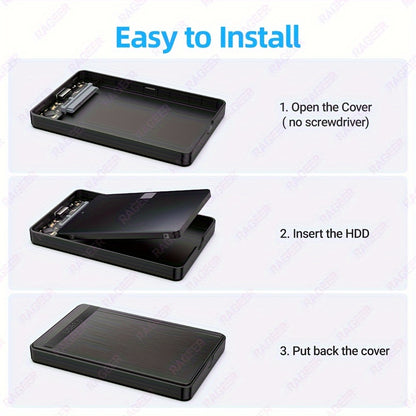 Carcasa Rageer USB 3.0 SATA para disco duro de 2,5": transferencia de datos de alta velocidad, fácil instalación, compatible con unidades de 7 mm/9,5 mm, compatible con portátiles y PC.