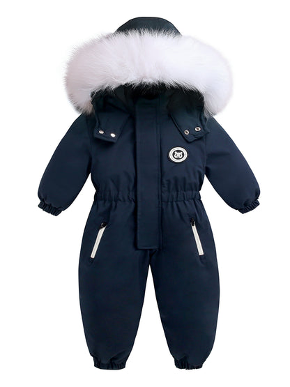 Trajes de esquí para exteriores para niñas y niños, mono cálido de invierno con capucha y bolsillos con cremallera, abrigo, monos