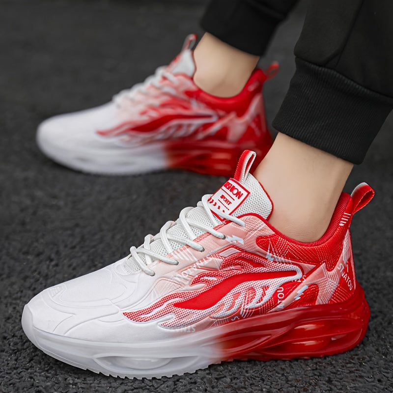 Men's Durable Running Shoes, Comfy Sneakers For Outdoor Workout Training, With Trendy Gradient Color Fire Pattern