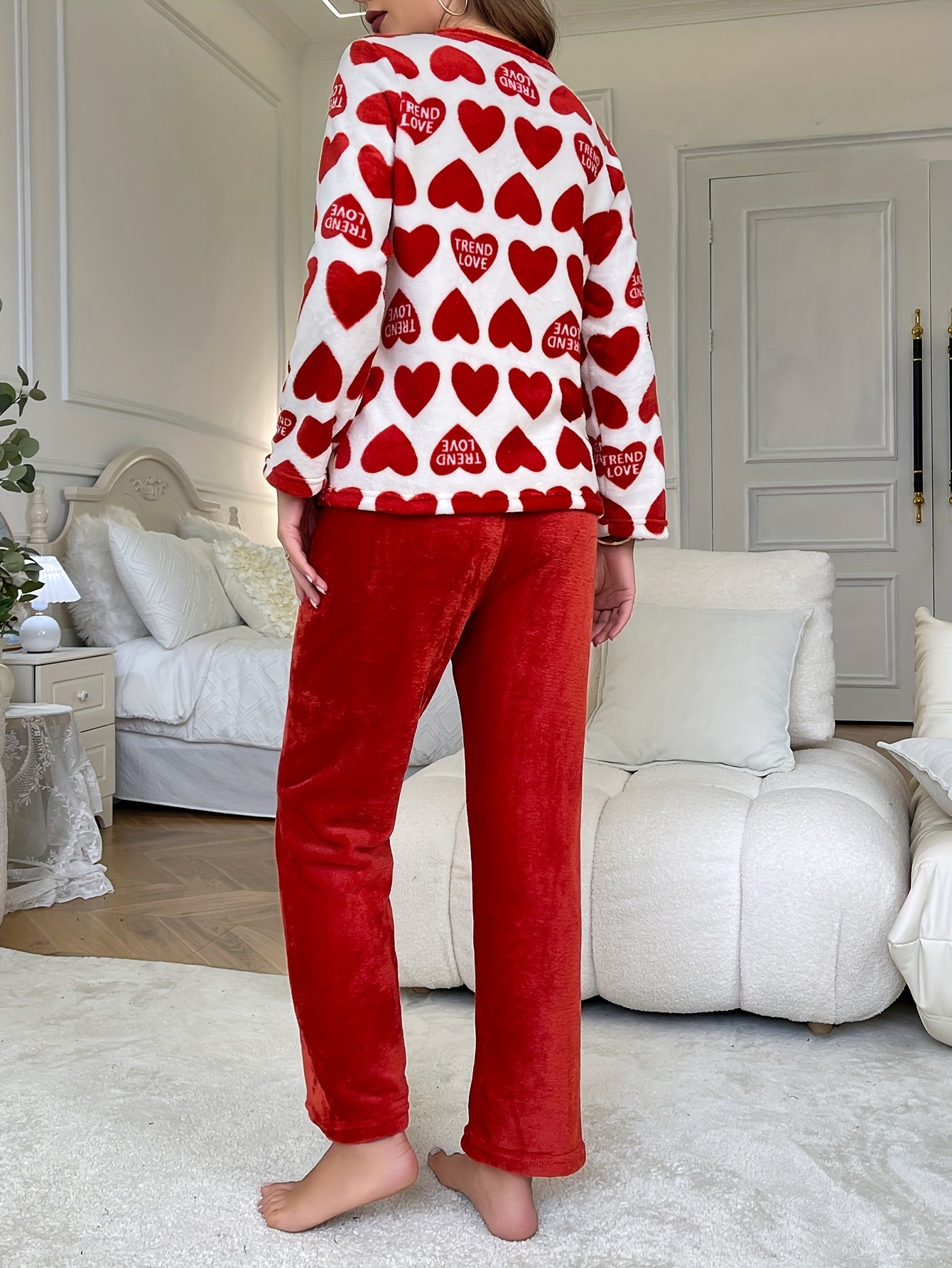 Women'S Polyester 100% Knit Pajama Sets - Casual Crew Neck Long Sleeve Top and Pants with Pattern Detail, Cozy Flannel Loungewear for Fall/Winter
