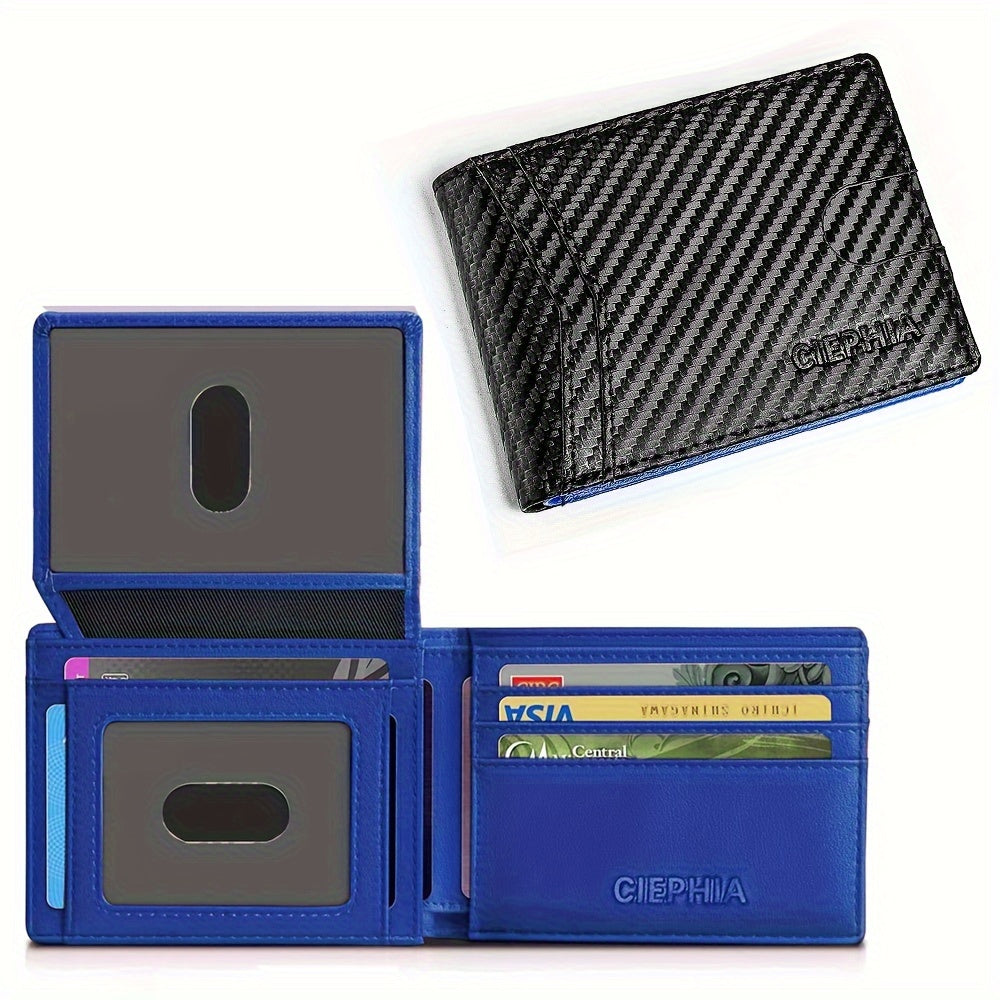 Cartera delgada plegable para hombre, tarjetero con bloqueo RFID, dos ventanas para identificación y pinzas para billetes.