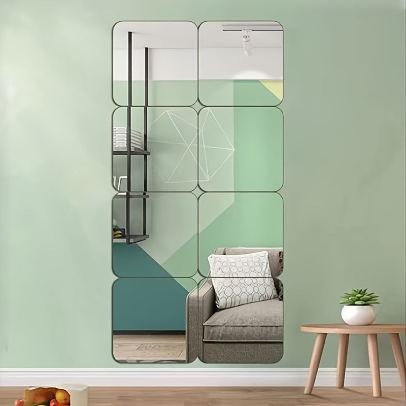 4pcs Set 3D Square Acrylic Mirror Wall Decals, 1mm Thick, Shatterproof & Removable Self-Adhesive for Bedroom, Living Room, Office, Kitchen, Bathroom - Versatile Home Decor