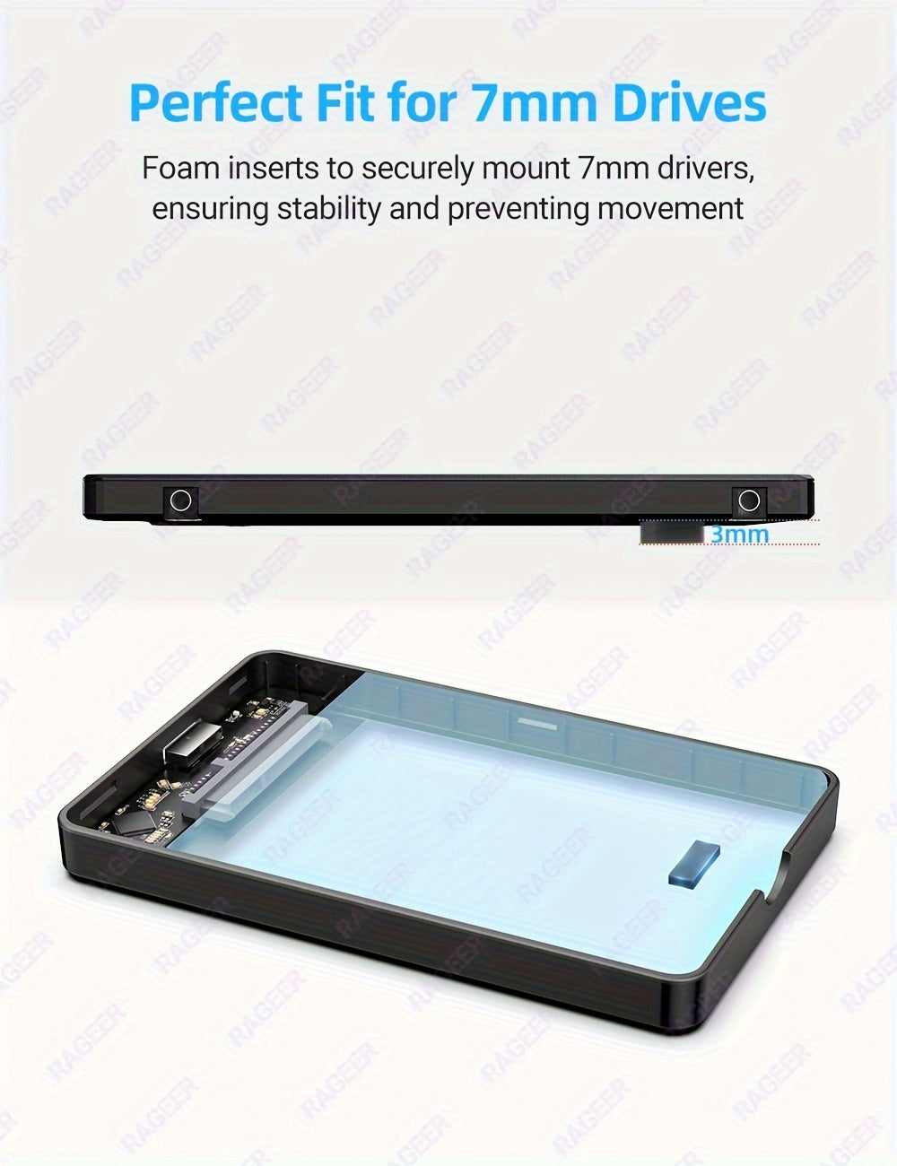 Rageer USB 3.0 Sata 2.5" Hdd Enclosure - High-Speed Data Transfer, Easy Install, Fits 7mm/9.5mm Drives, Compatible With Laptops & Pcs