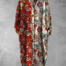 Plus Size - Elegant Floral Print Maxi Dress with Long Sleeves - Blue & White Floral Design, Button-Up Front, Casual Style for Women, All-Season Wear, Casual Summer Dress | Floral Print Dress | Nonstretch Fabric