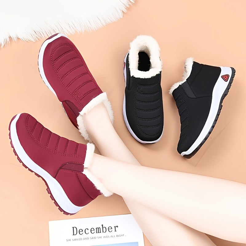 Women's Winter Snow Boots - Thick Warm Slip-On Shoes for Elderly, Solid Color Fabric Upper and Lining, TPR Sole, Autumn Winter, Thick, Elderly, Snow Boots, Slip-on, Solid Color, Fabric Upper, TPR Sole