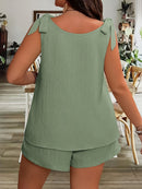 Women'S Casual Sleeveless V-Neck Top & Shorts Two-Piece Set - Loose Fit, Solid Navy Blue, Polyester Blend, Perfect for Summer Vacations, Summer Vacation Wear|Relaxed Fit Shorts|Polyester Blend