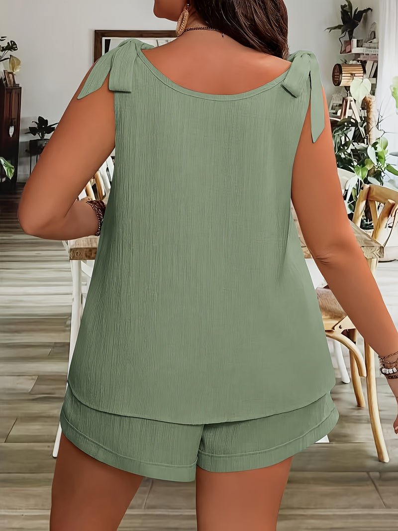 Women'S Casual Sleeveless V-Neck Top & Shorts Two-Piece Set - Loose Fit, Solid Navy Blue, Polyester Blend, Perfect for Summer Vacations, Summer Vacation Wear|Relaxed Fit Shorts|Polyester Blend