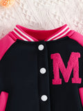 Conjuntos casuales bonitos, conjunto de abrigo y pantalón de béisbol con estampado de letras para niñas pequeñas, ropa de exterior para primavera y otoño.