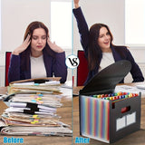 Organizador de archivos expandible de 24 bolsillos, archivador vertical portátil de plástico, estilo moderno, negro, organizador de facturas, documentos y recibos de papel para tamaño A4/Carta, suministros de arte