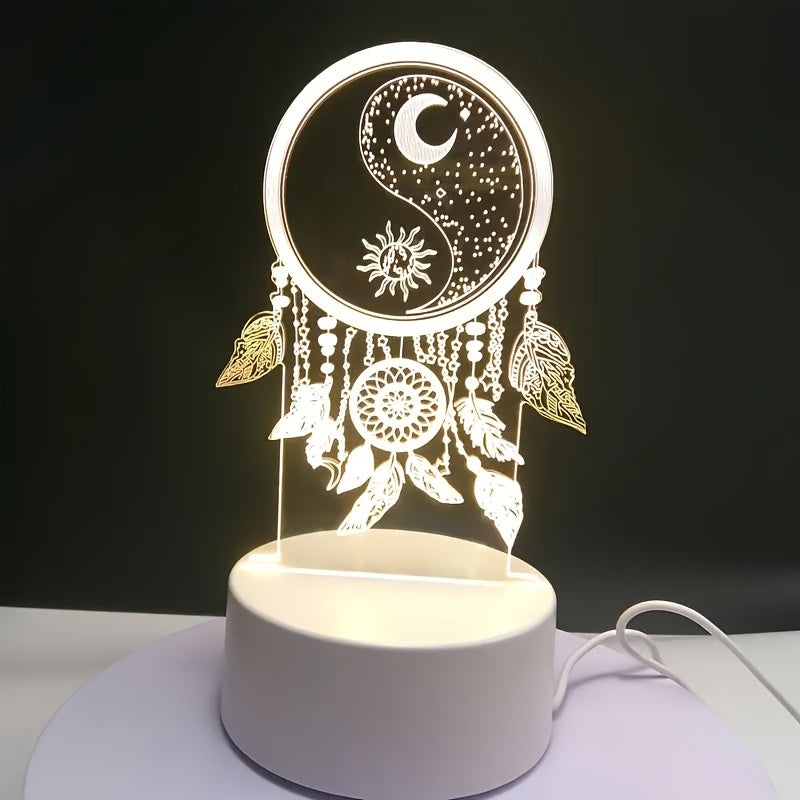 USB Powered Dreamcatcher LED Night Light with Warm Glow and Key Switch - Decorative Desk Lamp for Home
