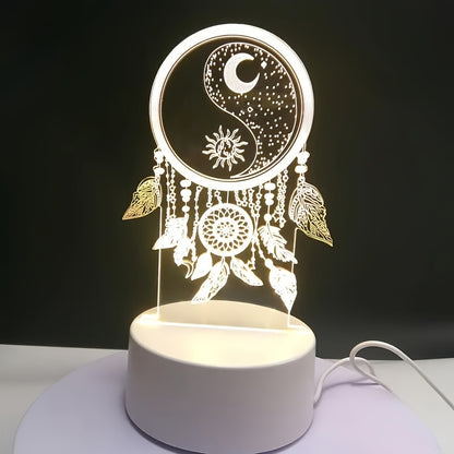 USB Powered Dreamcatcher LED Night Light with Warm Glow and Key Switch - Decorative Desk Lamp for Home